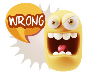 Poster - 3d Illustration Angry Face Emoticon saying Wrong with Colorful S