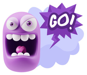 Poster - 3d Illustration Angry Face Emoticon saying Go with Colorful Spee