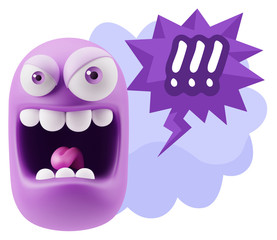 Fototapete - 3d Illustration Angry Face Emoticon saying !!! with Colorful Spe
