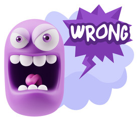 Poster - 3d Illustration Angry Face Emoticon saying Wrong with Colorful S