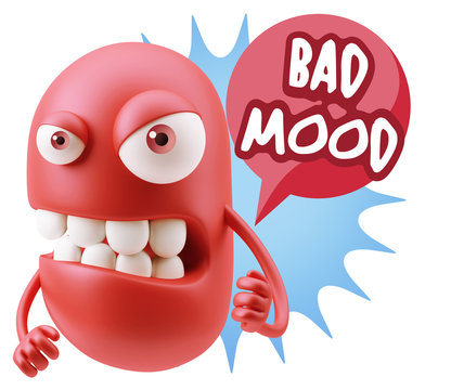 3d Rendering Angry Character Emoji saying Bad Mood with Colorful