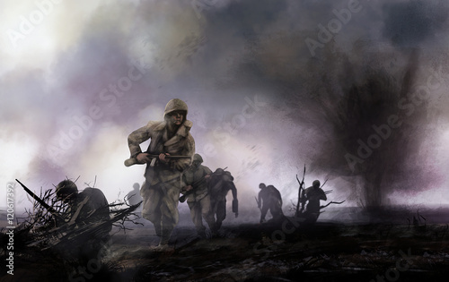 Fotografía American soldiers on battlefield