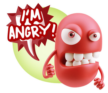 3d Rendering Angry Character Emoji saying I'm Angry with Colorfu
