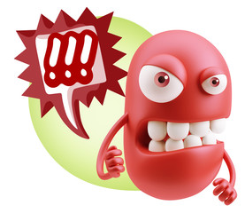 Fototapete - 3d Rendering Angry Character Emoji saying !!! with Colorful Spee