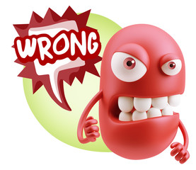 Poster - 3d Rendering Angry Character Emoji saying Wrong with Colorful Sp