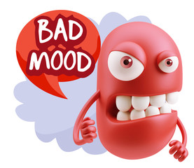 Fototapete - 3d Rendering Angry Character Emoji saying Bad Mood with Colorful