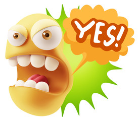 Fototapete - 3d Rendering Angry Character Emoji saying Yes with Colorful Spee