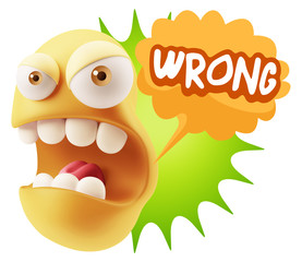 Poster - 3d Rendering Angry Character Emoji saying Wrong with Colorful Sp