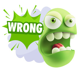 Poster - 3d Rendering Angry Character Emoji saying Wrong with Colorful Sp