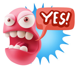 Fototapete - 3d Rendering Angry Character Emoji saying Yes with Colorful Spee