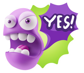 Fototapete - 3d Rendering Angry Character Emoji saying Yes with Colorful Spee