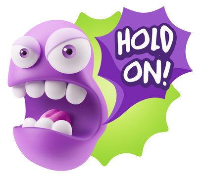 3d Rendering Angry Character Emoji saying Hold On with Colorful