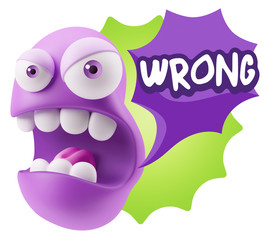 Poster - 3d Rendering Angry Character Emoji saying Wrong with Colorful Sp