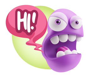 Fototapete - 3d Rendering Angry Character Emoji saying Hi with Colorful Speec