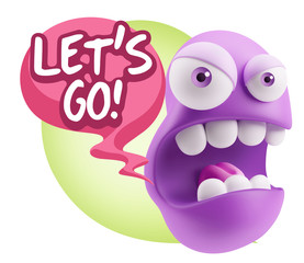Poster - 3d Rendering Angry Character Emoji saying Let's Go with Colorful