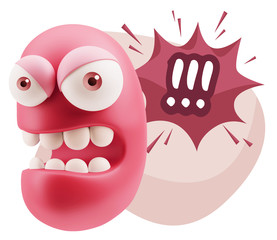 Fototapete - 3d Rendering Angry Character Emoji saying !!! with Colorful Spee