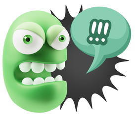 Poster - 3d Rendering Angry Character Emoji saying !!! with Colorful Spee