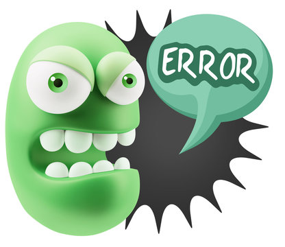 3d Rendering Angry Character Emoji saying Error with Colorful Sp