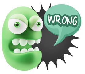 Poster - 3d Rendering Angry Character Emoji saying Wrong with Colorful Sp