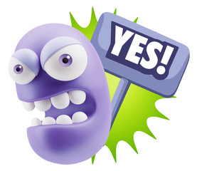 Fototapete - 3d Rendering Angry Character Emoji saying Yes with Colorful Spee