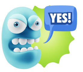 Fototapete - 3d Rendering Angry Character Emoji saying Yes with Colorful Spee
