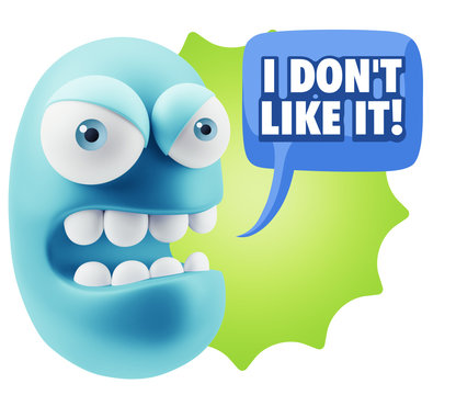 3d Rendering Angry Character Emoji saying I Don`t Like It with C