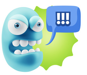 Poster - 3d Rendering Angry Character Emoji saying !!! with Colorful Spee