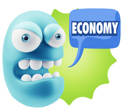 3d Rendering Angry Character Emoji saying Economy with Colorful