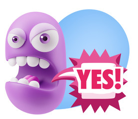 Fototapete - 3d Rendering Angry Character Emoji saying Yes with Colorful Spee