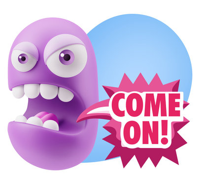 3d Rendering Angry Character Emoji saying Come On with Colorful