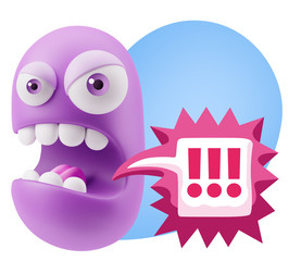 Fototapete - 3d Rendering Angry Character Emoji saying !!! with Colorful Spee