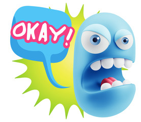 Fototapete - 3d Rendering Angry Character Emoji saying Okay with Colorful Spe