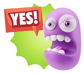 Fototapete - 3d Rendering Angry Character Emoji saying Yes with Colorful Spee