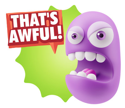 3d Rendering Angry Character Emoji saying That's Awful with Colo