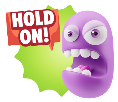 3d Rendering Angry Character Emoji saying Hold On with Colorful