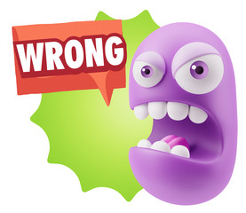 Poster - 3d Rendering Angry Character Emoji saying Wrong with Colorful Sp