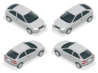 Wall Mural - Isometric car. Hatchback car. Flat 3d vector high quality city transport icon set.