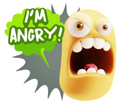 3d Rendering Angry Character Emoji saying I'm Angry with Colorfu