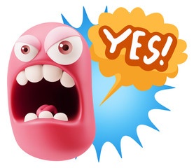 Fototapete - 3d Rendering Angry Character Emoji saying Yes with Colorful Spee