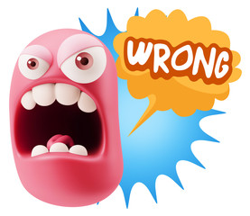 Poster - 3d Rendering Angry Character Emoji saying Wrong with Colorful Sp
