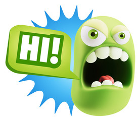 Poster - 3d Rendering Angry Character Emoji saying Hi with Colorful Speec