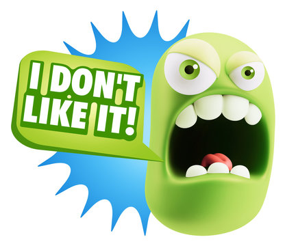 3d Rendering Angry Character Emoji saying I Don`t Like It with C