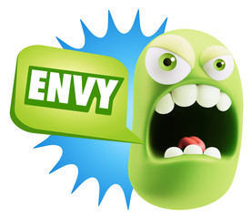 Fototapete - 3d Rendering Angry Character Emoji saying Envy with Colorful Spe