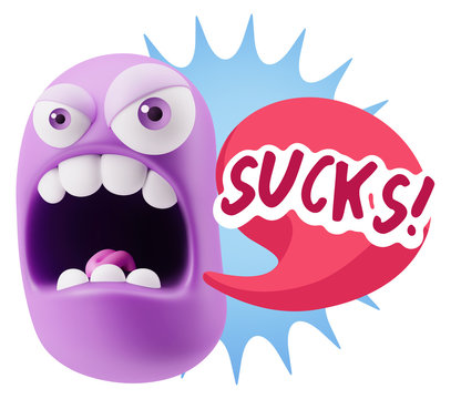 3d Rendering Angry Character Emoji saying Sucks with Colorful Sp