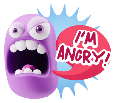 3d Rendering Angry Character Emoji saying I'm Angry with Colorfu