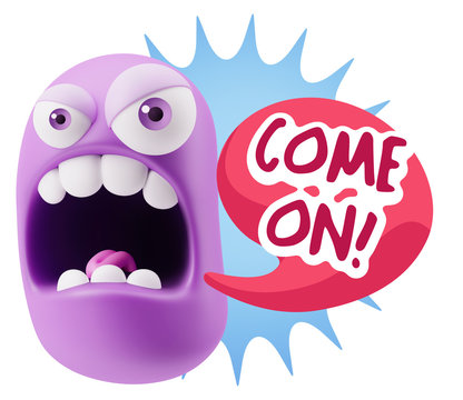 3d Rendering Angry Character Emoji saying Come On with Colorful