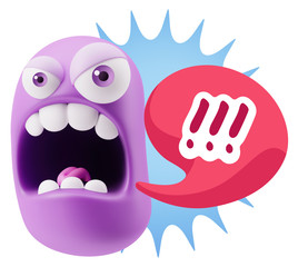 Fototapete - 3d Rendering Angry Character Emoji saying !!! with Colorful Spee
