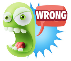 Poster - 3d Rendering Angry Character Emoji saying Wrong with Colorful Sp