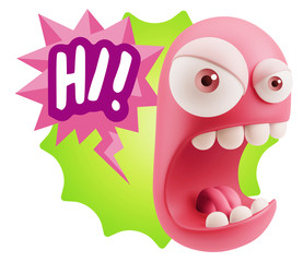 Poster - 3d Rendering Angry Character Emoji saying Hi with Colorful Speec