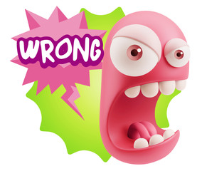 Poster - 3d Rendering Angry Character Emoji saying Wrong with Colorful Sp